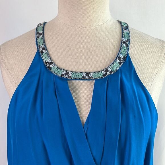 Madison Marcus Cobalt Silk Beaded Neck Wrap Front MIDI - Picture 4 of 8